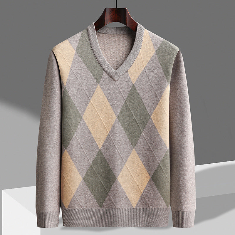 Image of Jared | Men's V-Neck Argyle Sweater