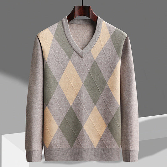 Image of Jared | Men's V-Neck Argyle Sweater