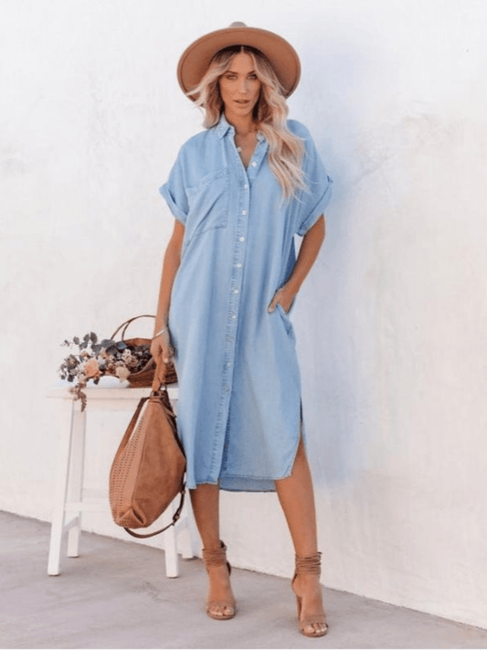 Image of Jasmine | Women's Button-Down Denim Midi Dress