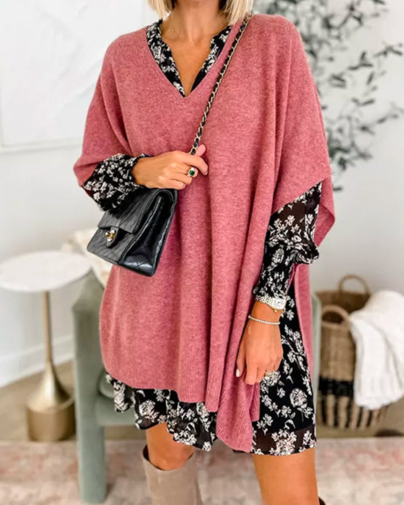 Image of Joanna | Women's Oversized V-Neck Poncho Sweater