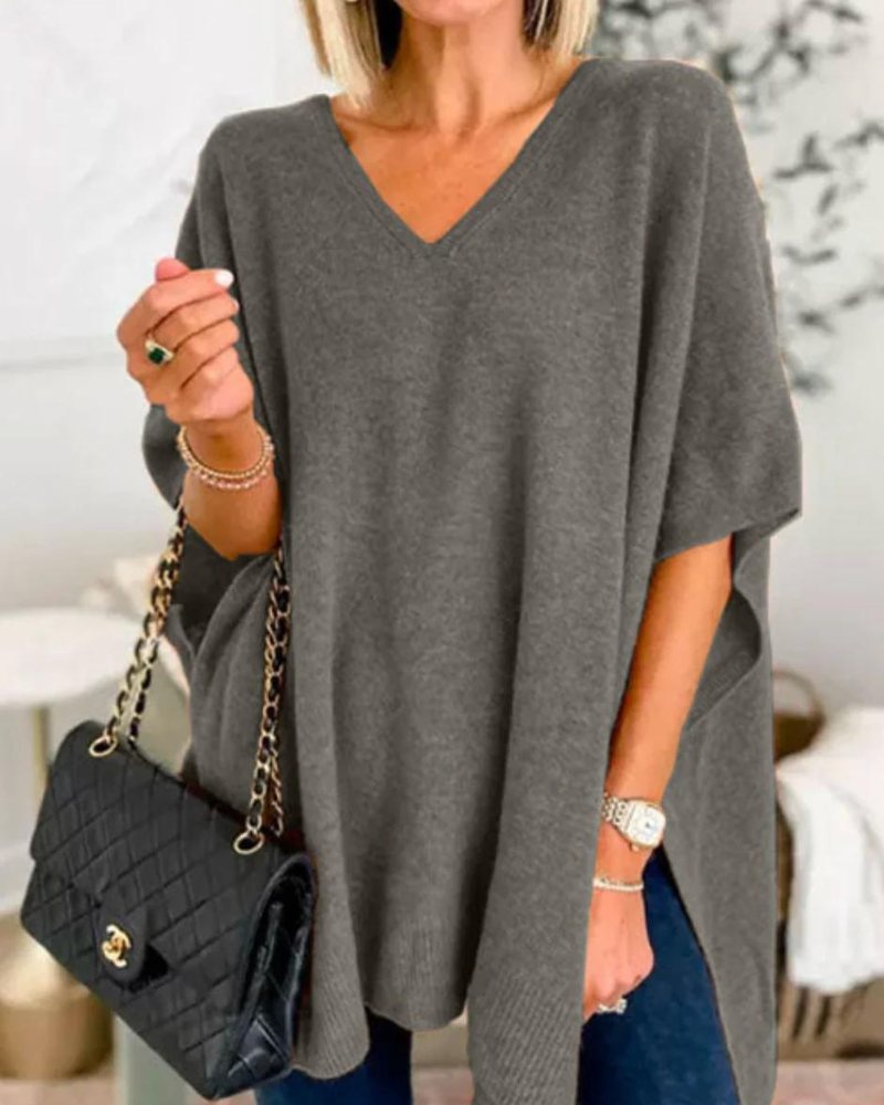 Image of Joanna | Women's Oversized V-Neck Poncho Sweater