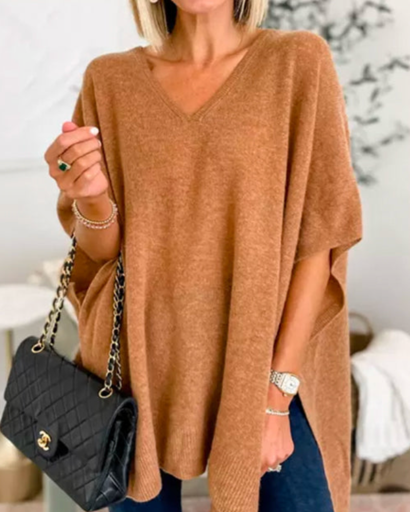 Image of Joanna | Women's Oversized V-Neck Poncho Sweater