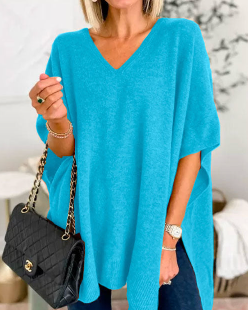Image of Joanna | Women's Oversized V-Neck Poncho Sweater