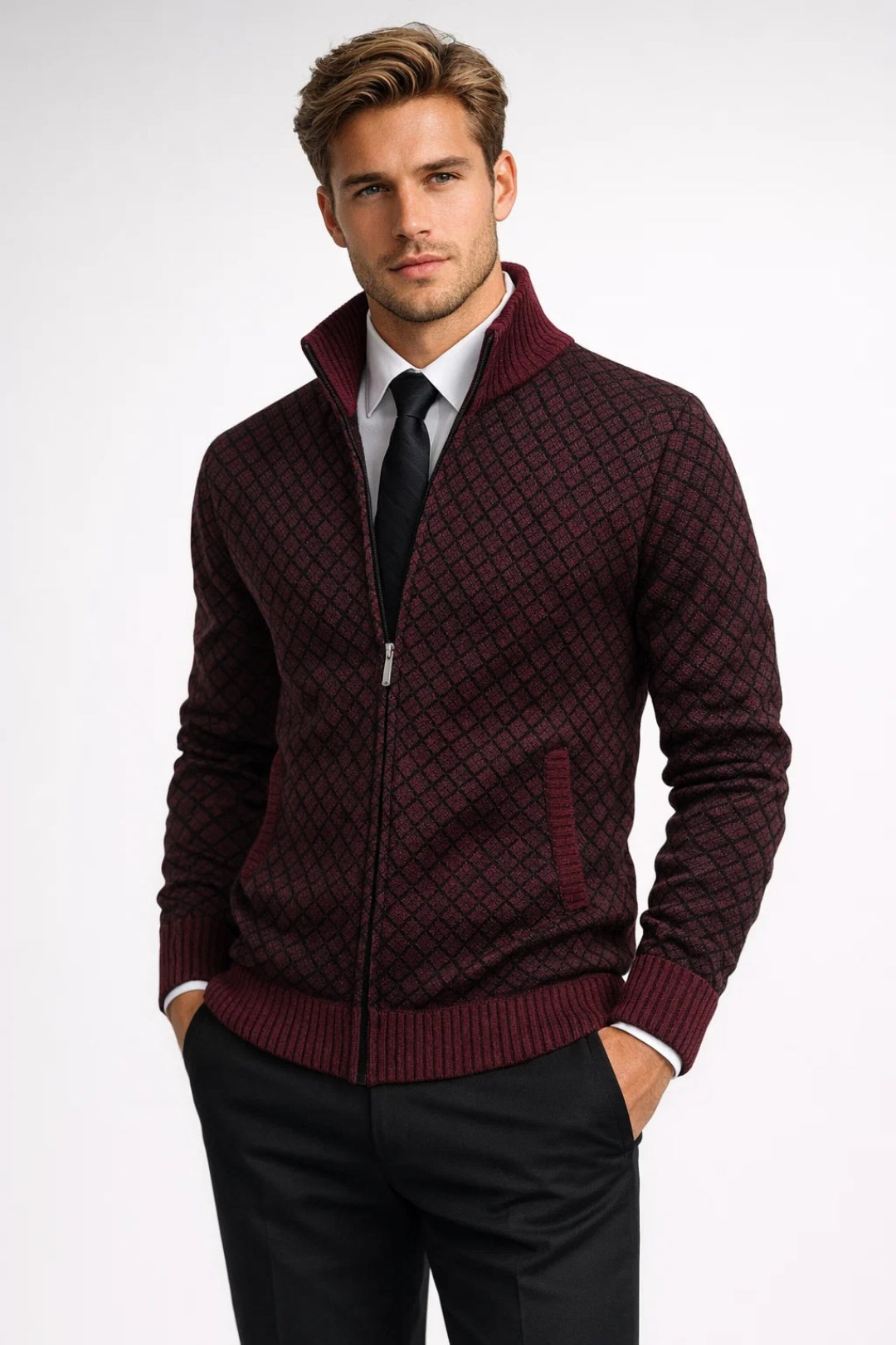 Image of Jonas | Men's Zip-Up Patterned Cardigan