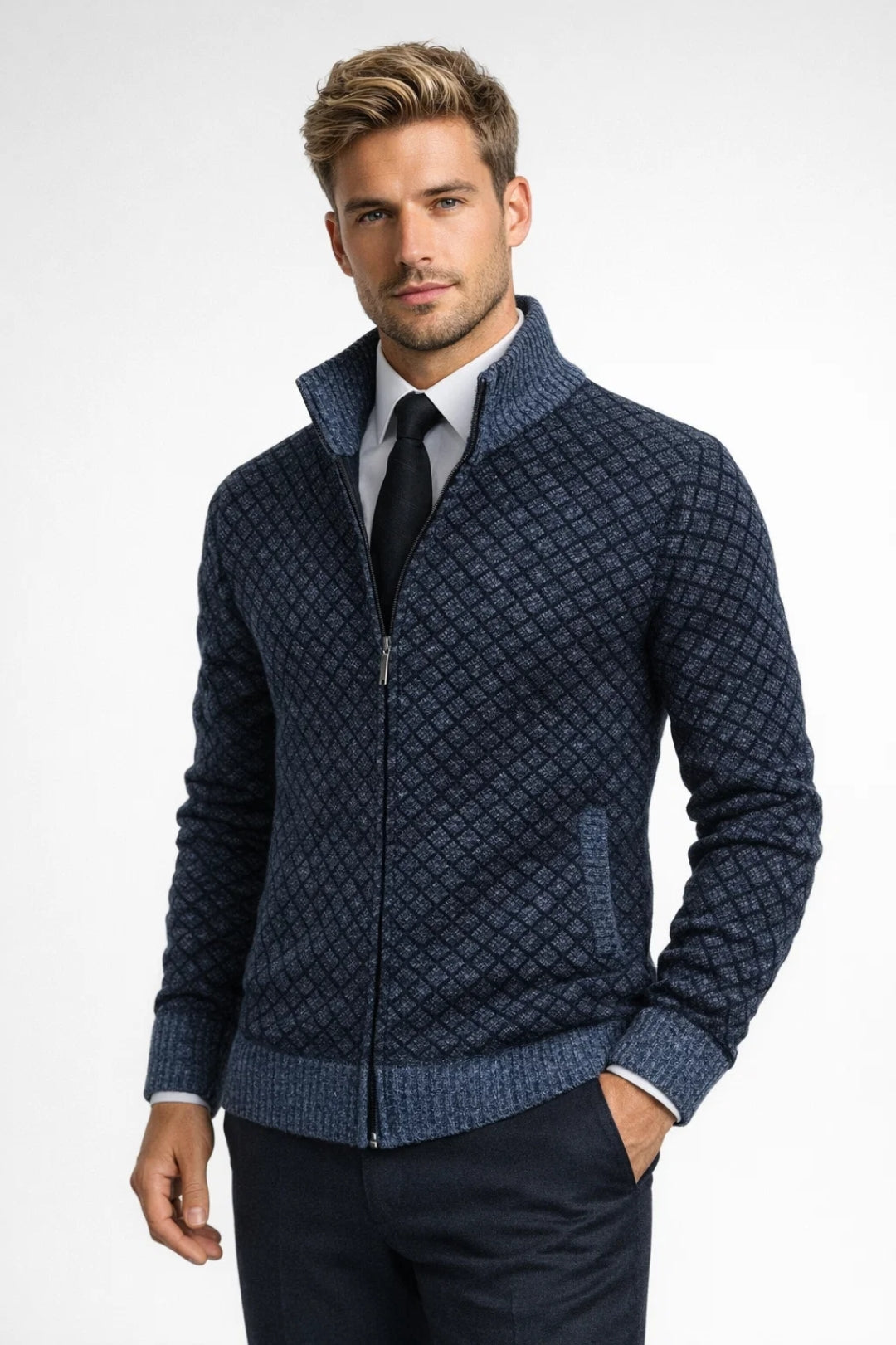 Image of Jonas | Men's Zip-Up Patterned Cardigan