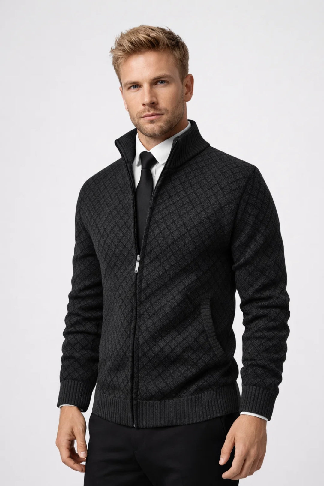 Image of Jonas | Men's Zip-Up Patterned Cardigan