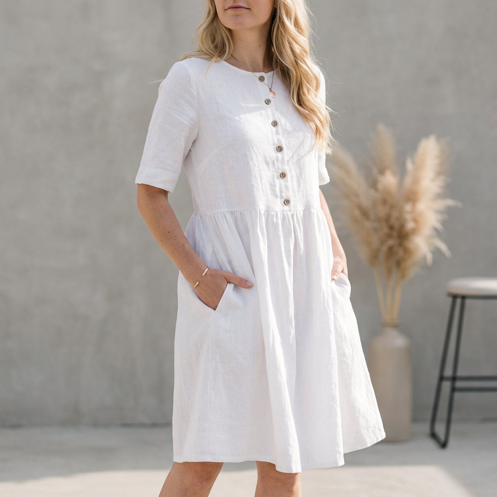 Image of Jordan | Women's Button Front A-Line Midi Dress