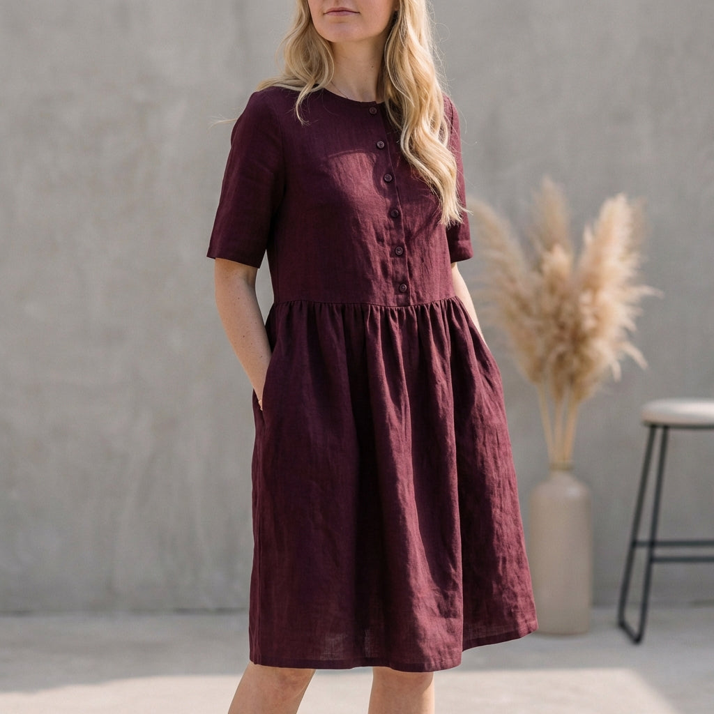 Image of Jordan | Women's Button Front A-Line Midi Dress