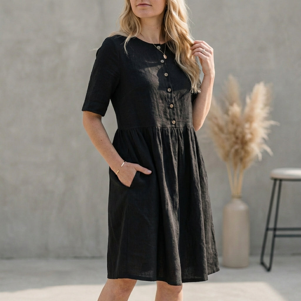 Image of Jordan | Women's Button Front A-Line Midi Dress
