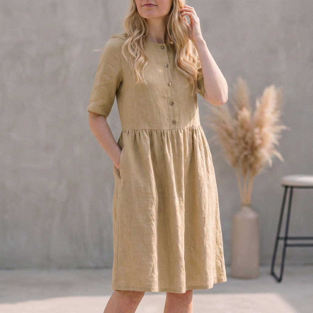 Image of Jordan | Women's Button Front A-Line Midi Dress