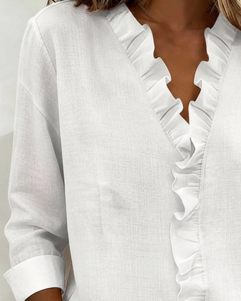 Image of Joy | Women's Ruffle V-Neck Long Sleeve Blouse