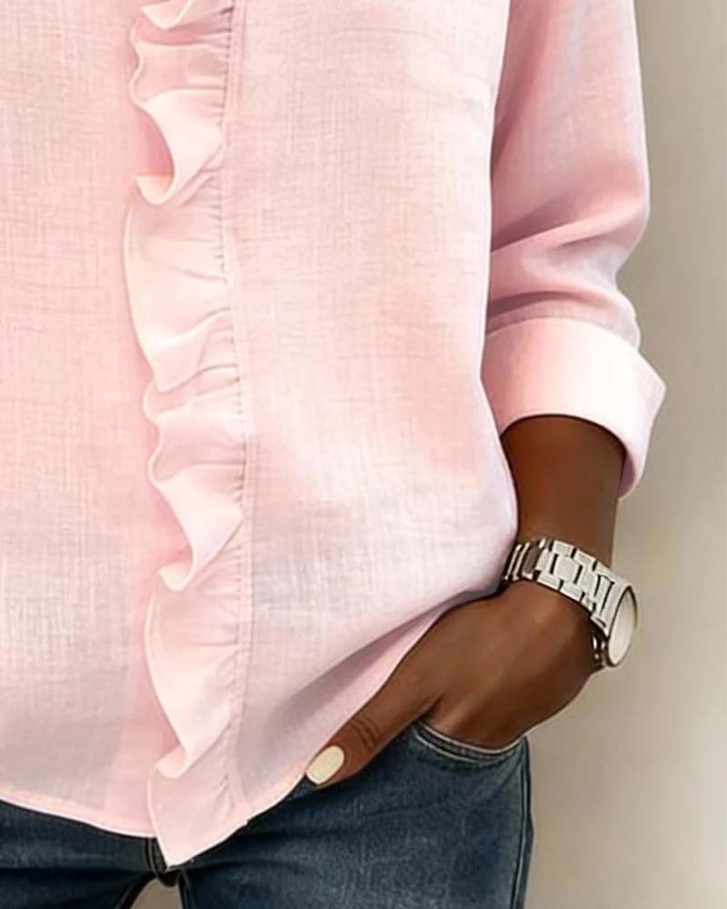 Image of Joy | Women's Ruffle V-Neck Long Sleeve Blouse