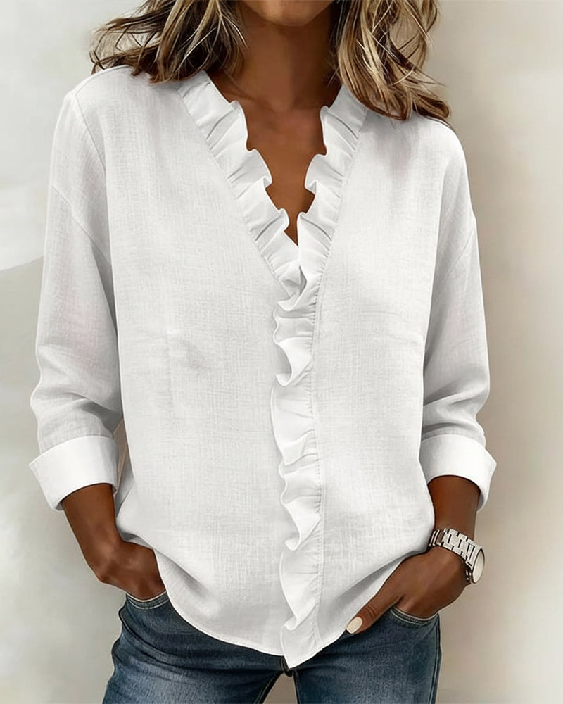 Image of Joy | Women's Ruffle V-Neck Long Sleeve Blouse