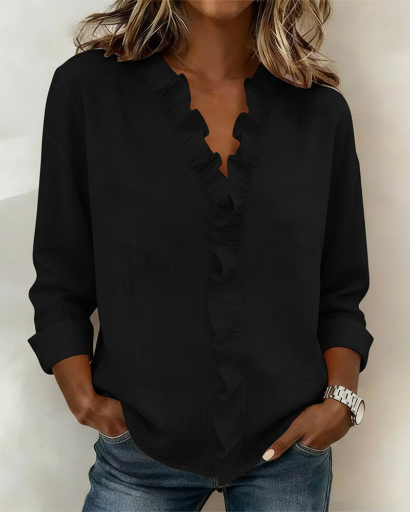Image of Joy | Women's Ruffle V-Neck Long Sleeve Blouse