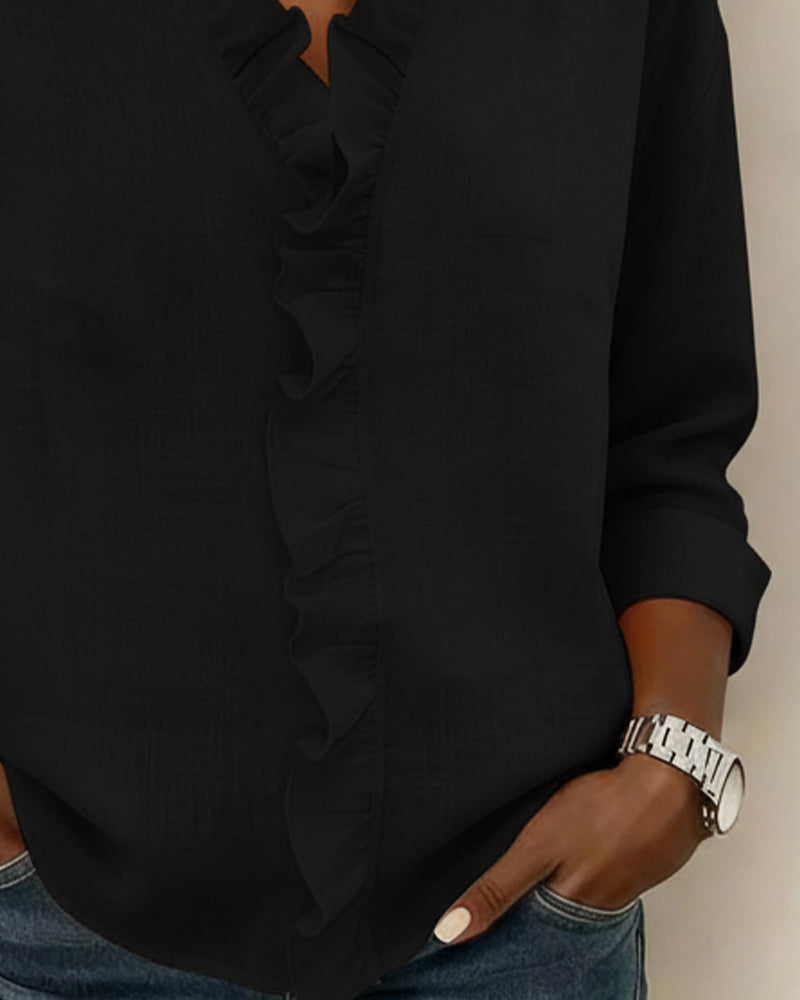 Image of Joy | Women's Ruffle V-Neck Long Sleeve Blouse