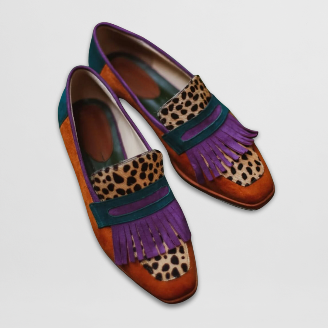 Image of Joyce | Women's Fringe Leopard Print Slip-On Loafers