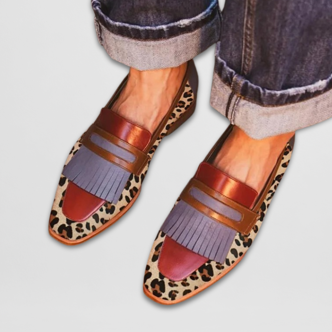Image of Joyce | Women's Fringe Leopard Print Slip-On Loafers