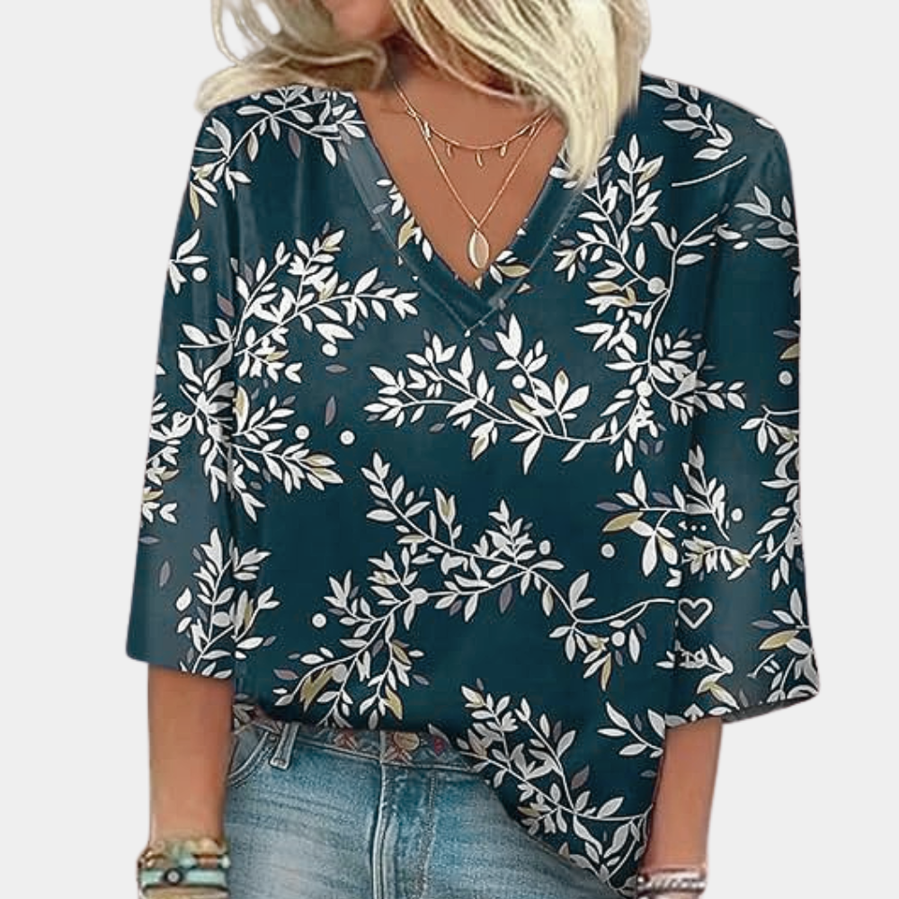 Image of Judith | Women's Floral Print V-Neck Blouse