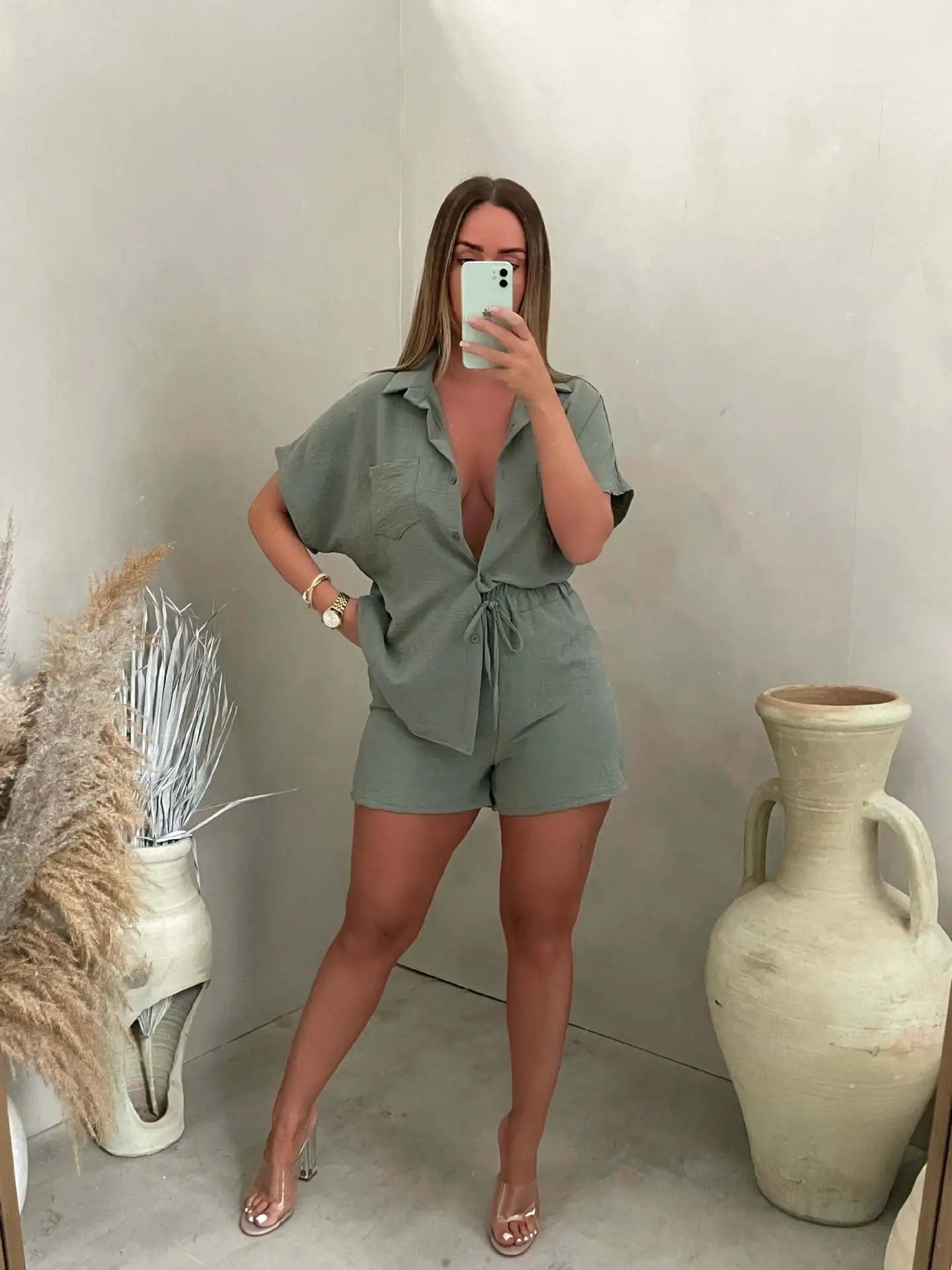 Image of Karen | Women's Button-Up Short Set