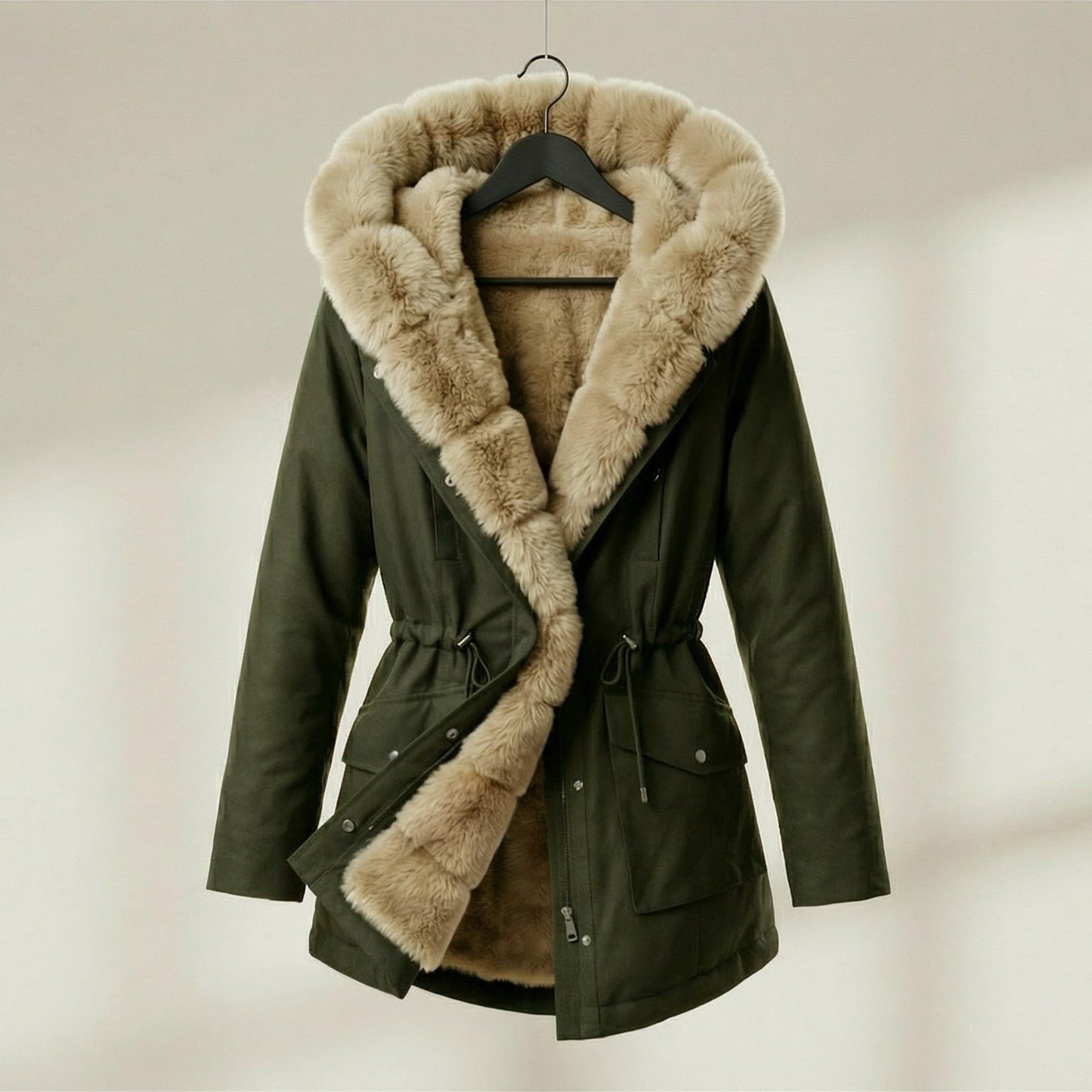 Image of Kate | Women's Hooded Faux Fur Trim Coat