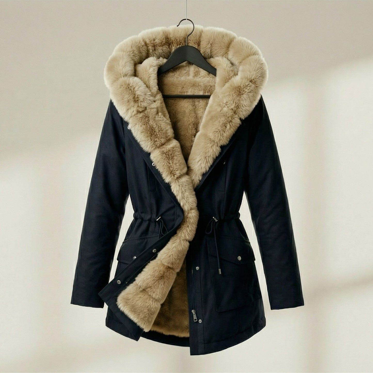 Image of Kate | Women's Hooded Faux Fur Trim Coat