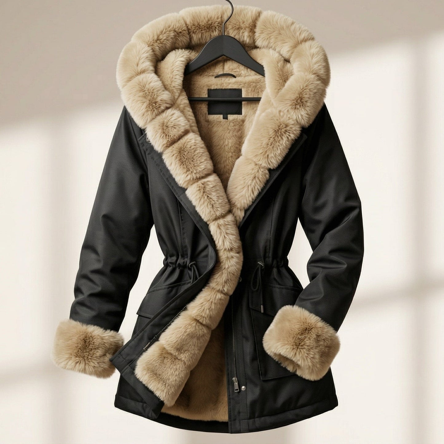Image of Kate | Women's Hooded Faux Fur Trim Coat