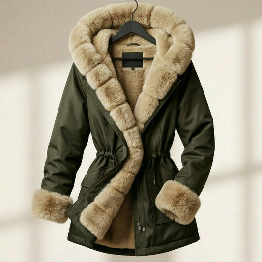 Image of Kate | Women's Hooded Faux Fur Trim Coat
