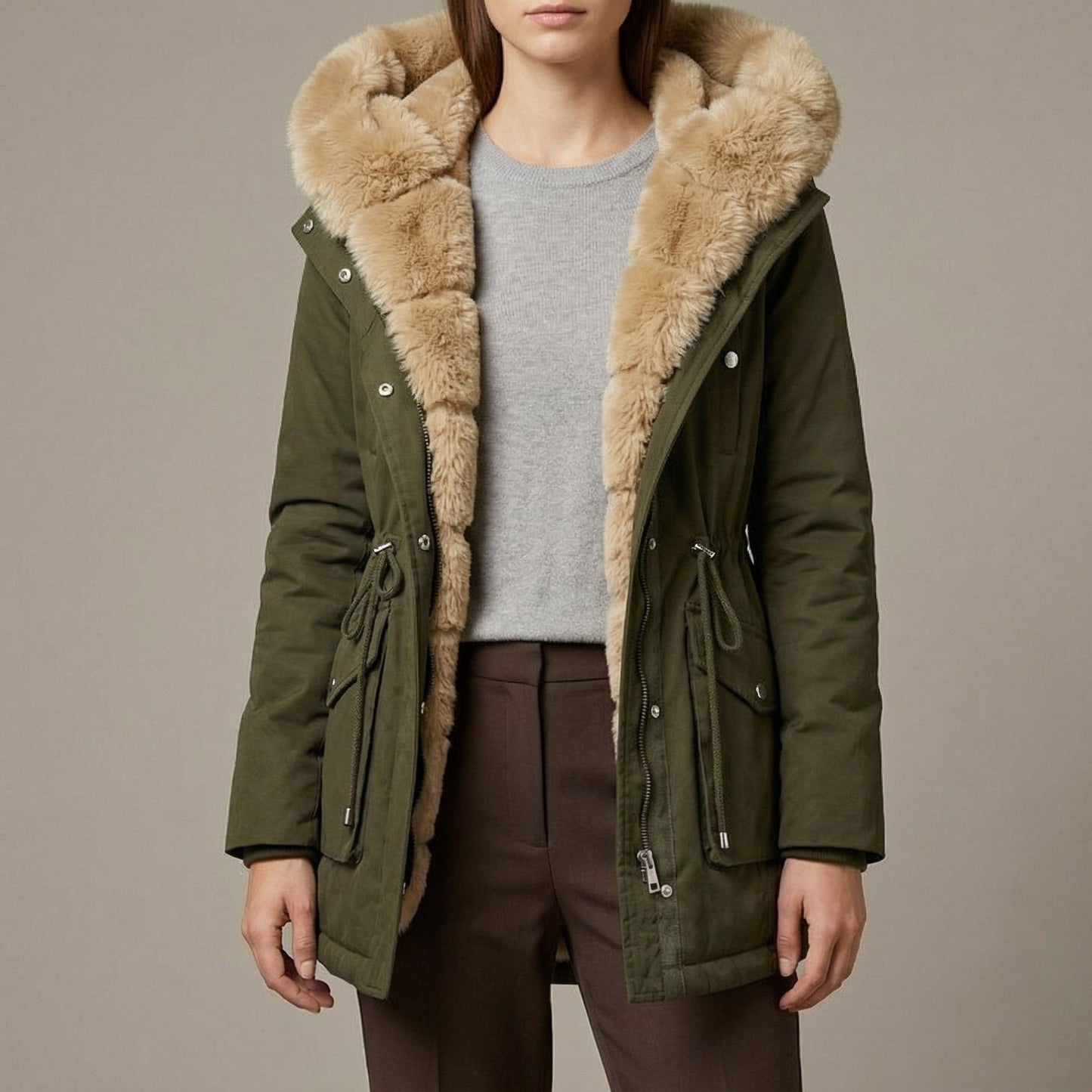 Image of Kate | Women's Hooded Faux Fur Trim Coat