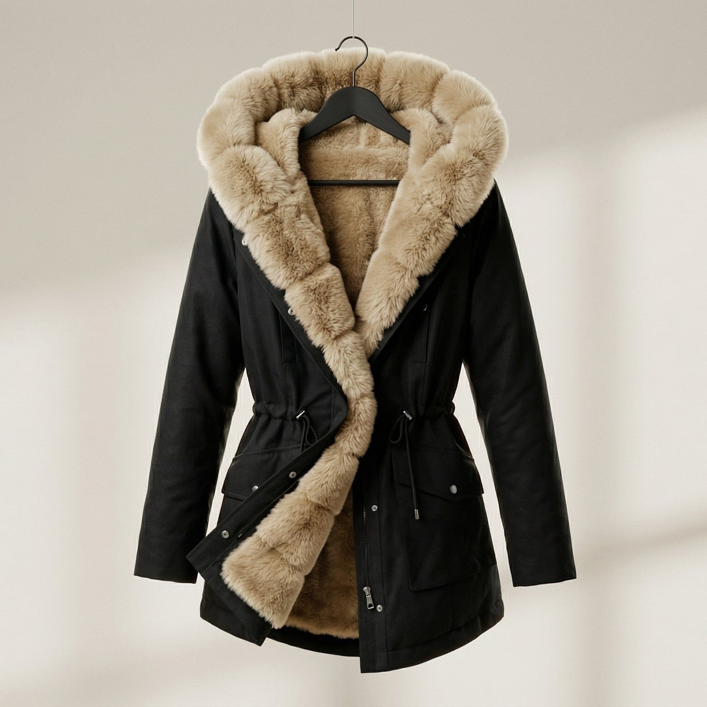 Image of Kate | Women's Hooded Faux Fur Trim Coat