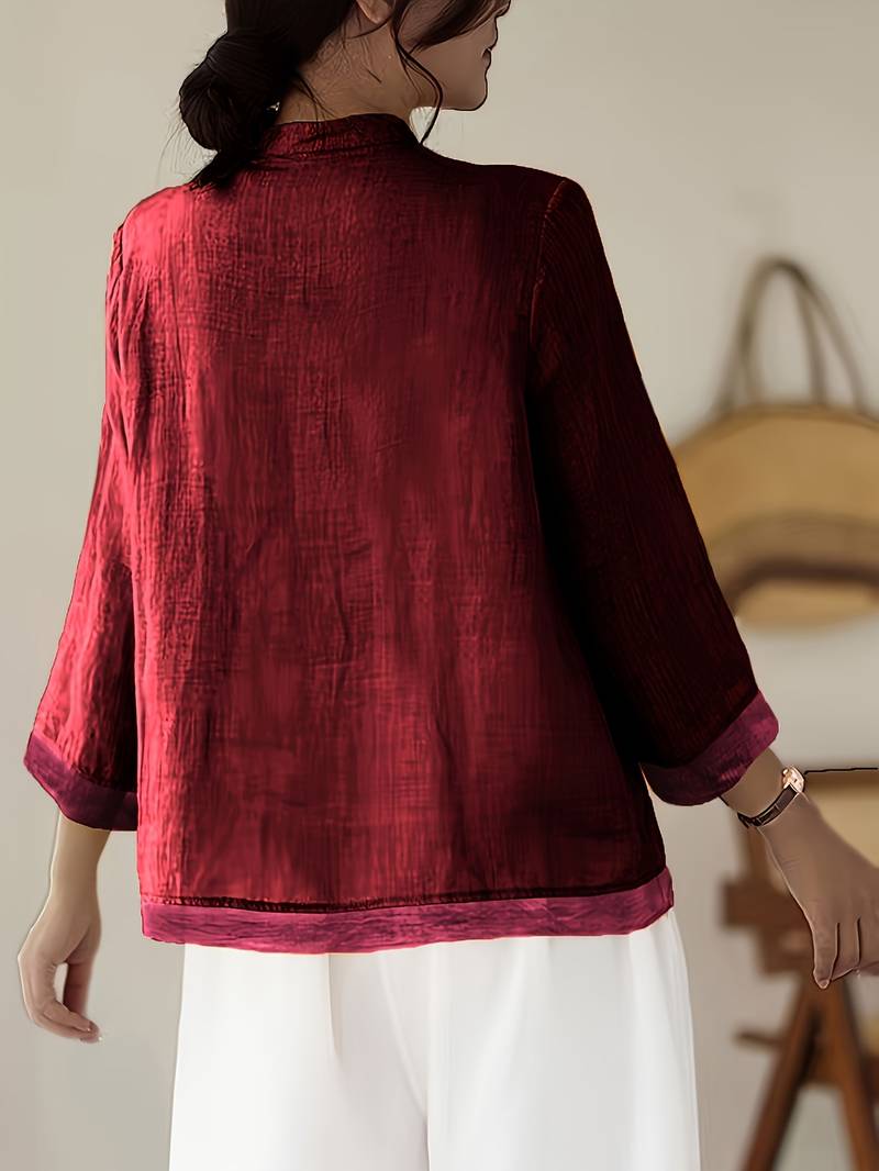 Image of Kathleen | Women's Mandarin Collar Button Front Blouse