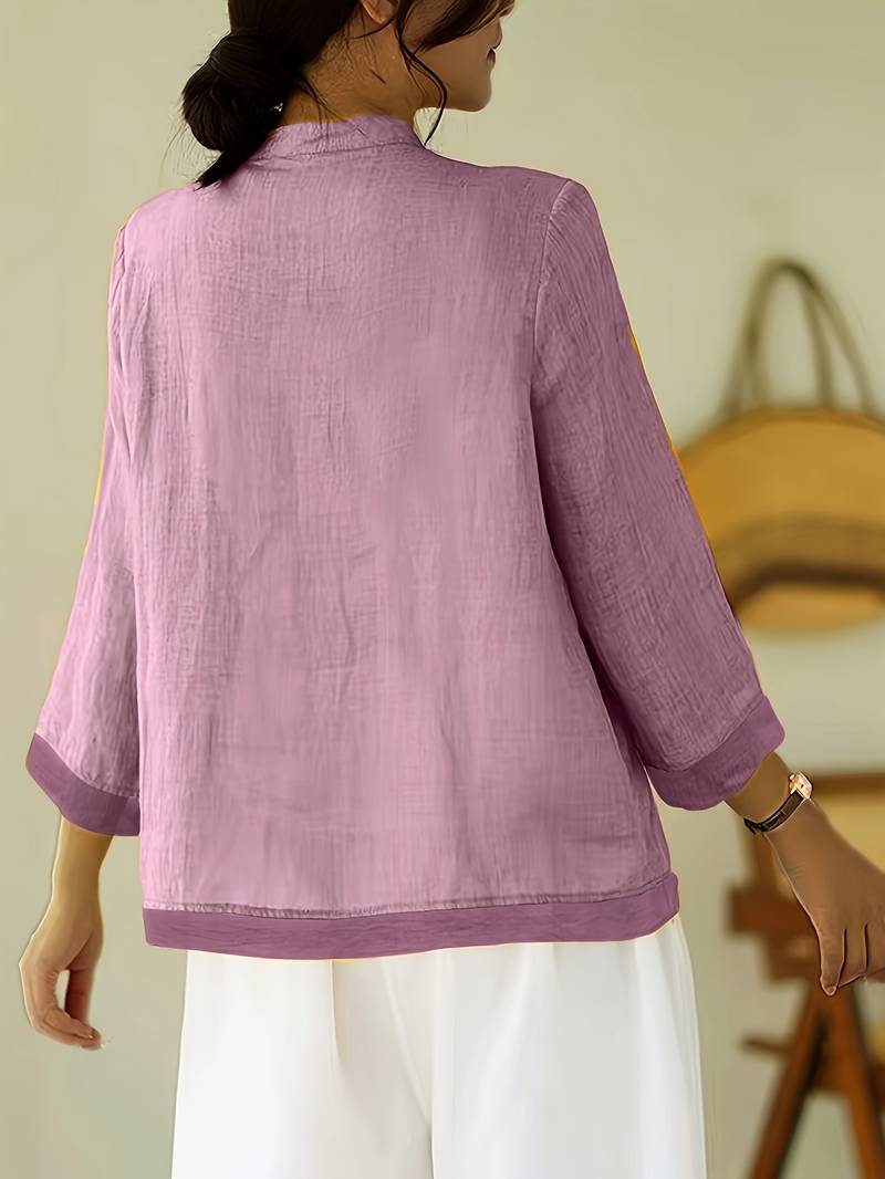 Image of Kathleen | Women's Mandarin Collar Button Front Blouse