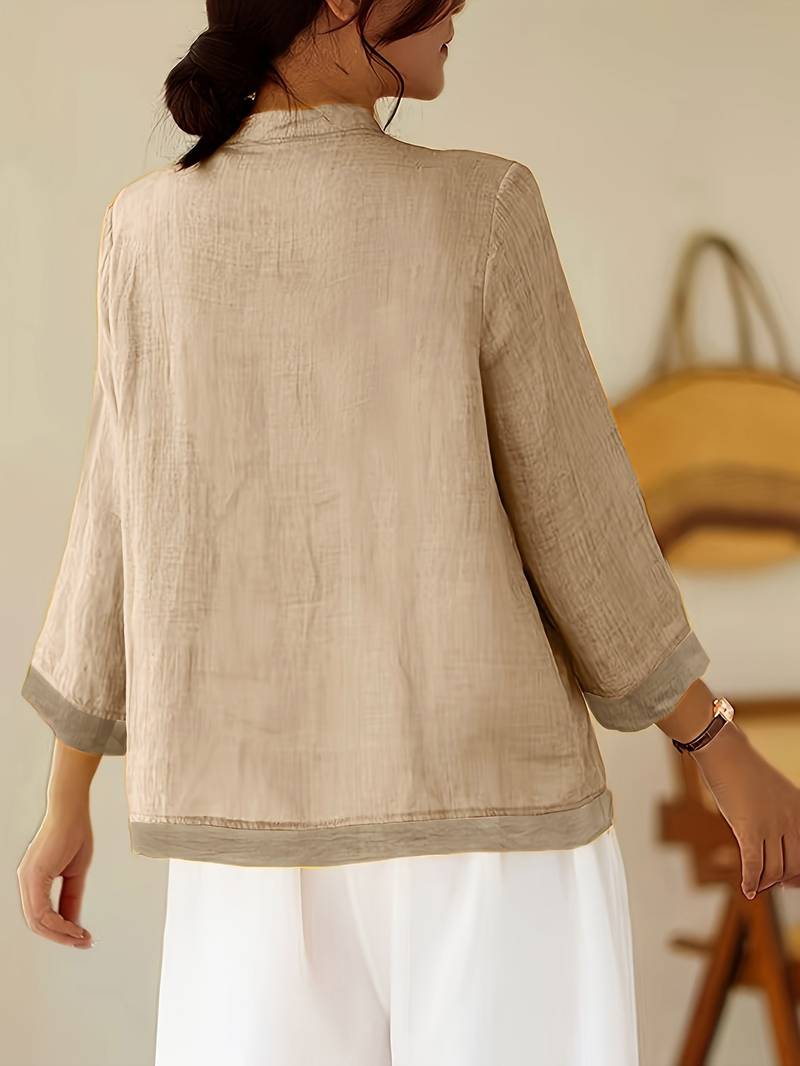 Image of Kathleen | Women's Mandarin Collar Button Front Blouse