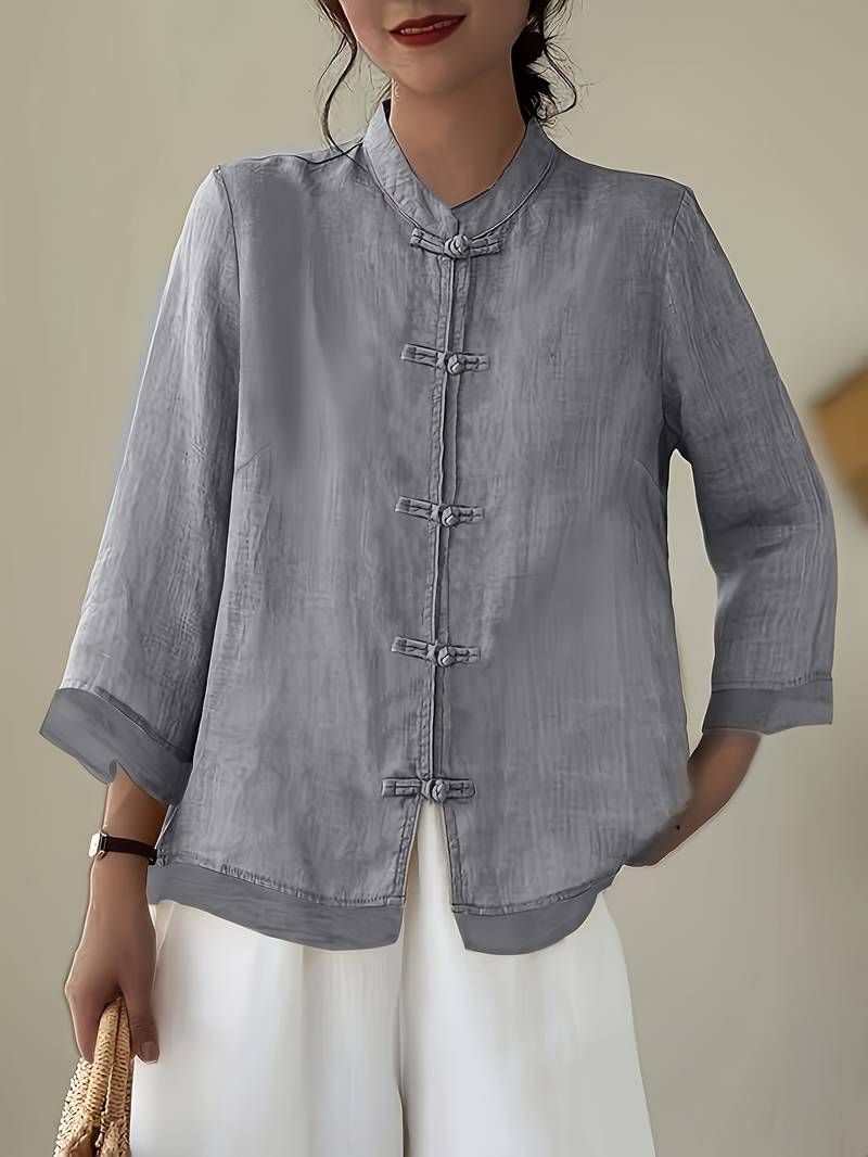 Image of Kathleen | Women's Mandarin Collar Button Front Blouse