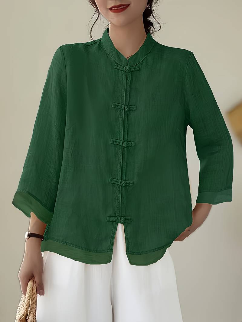 Image of Kathleen | Women's Mandarin Collar Button Front Blouse