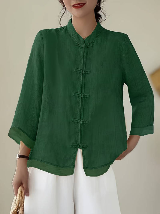 Image of Kathleen | Women's Mandarin Collar Button Front Blouse