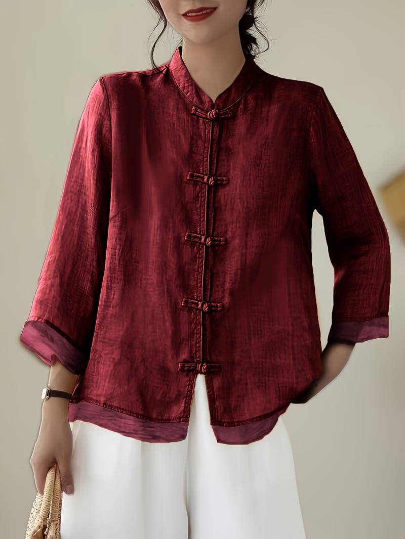 Image of Kathleen | Women's Mandarin Collar Button Front Blouse