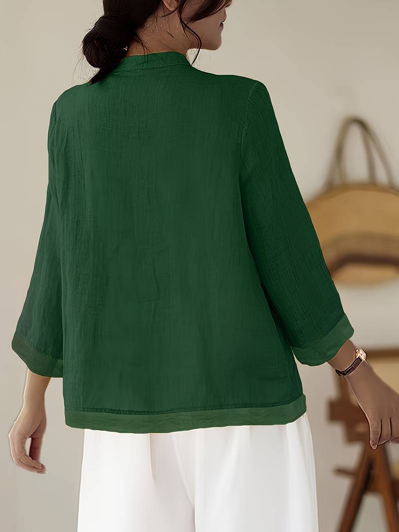 Image of Kathleen | Women's Mandarin Collar Button Front Blouse