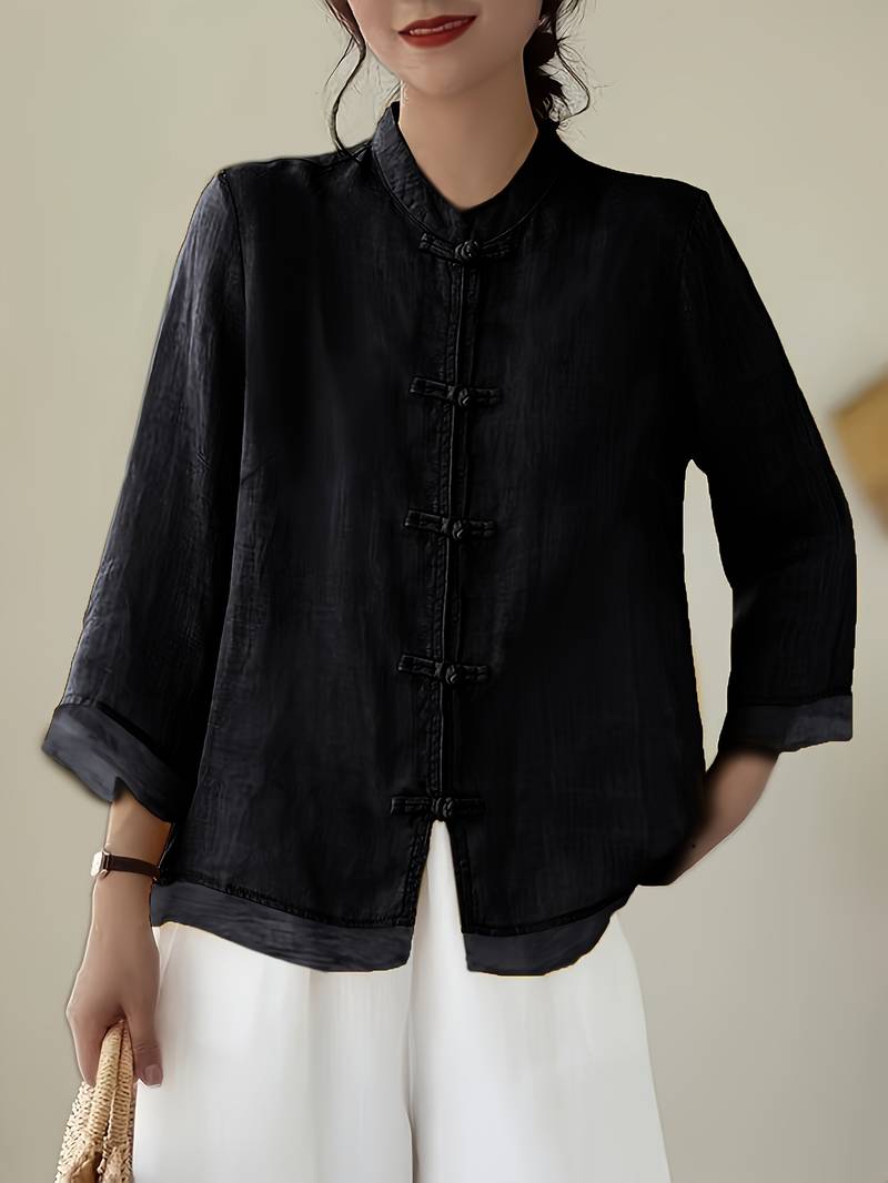 Image of Kathleen | Women's Mandarin Collar Button Front Blouse