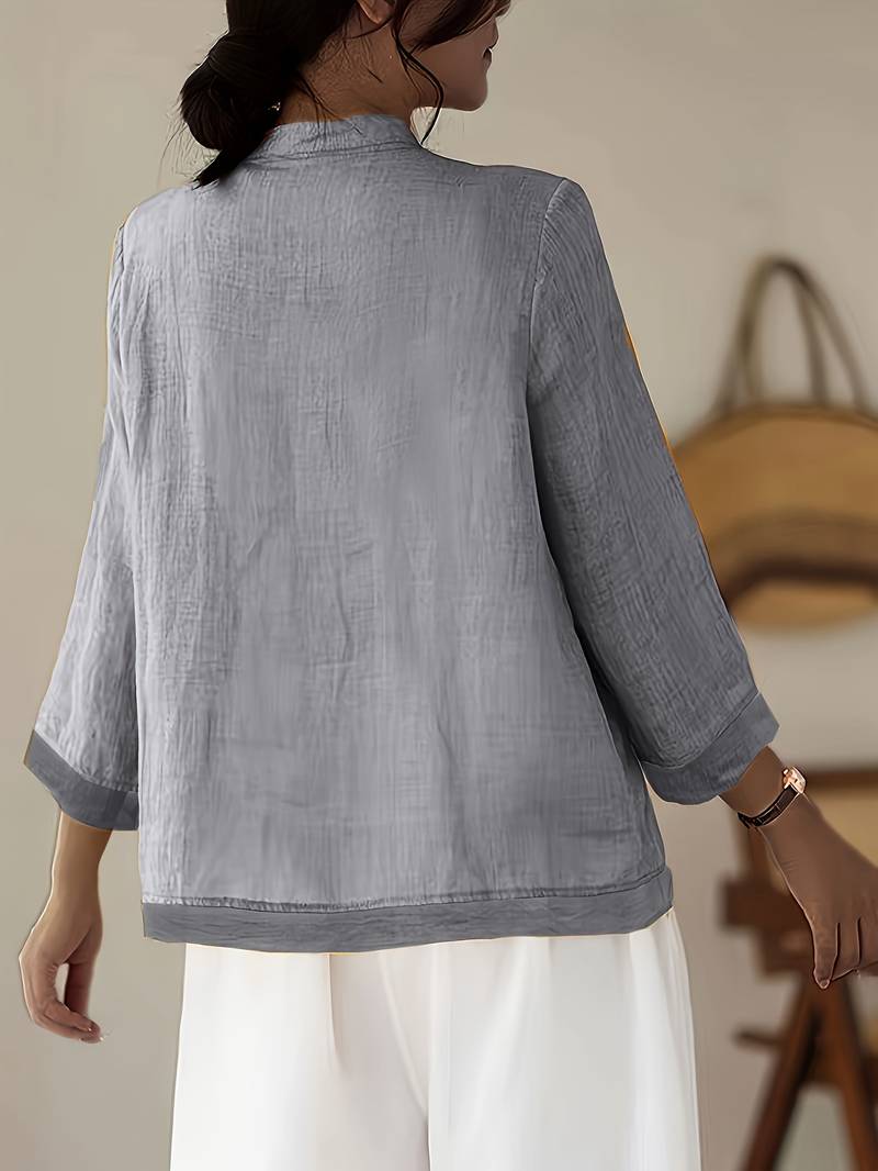 Image of Kathleen | Women's Mandarin Collar Button Front Blouse