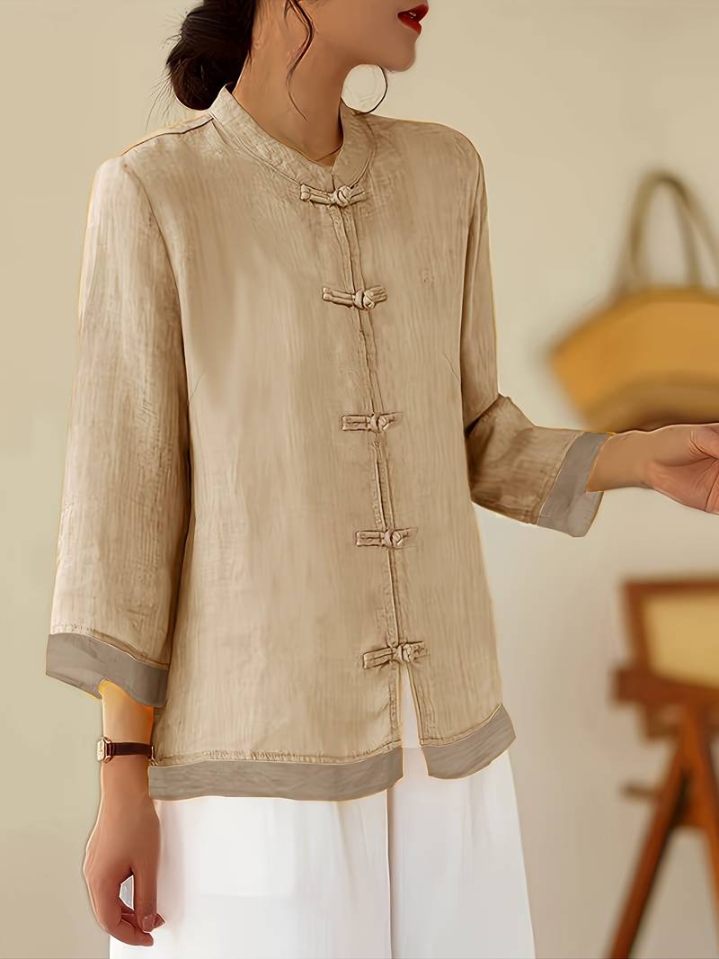 Image of Kathleen | Women's Mandarin Collar Button Front Blouse