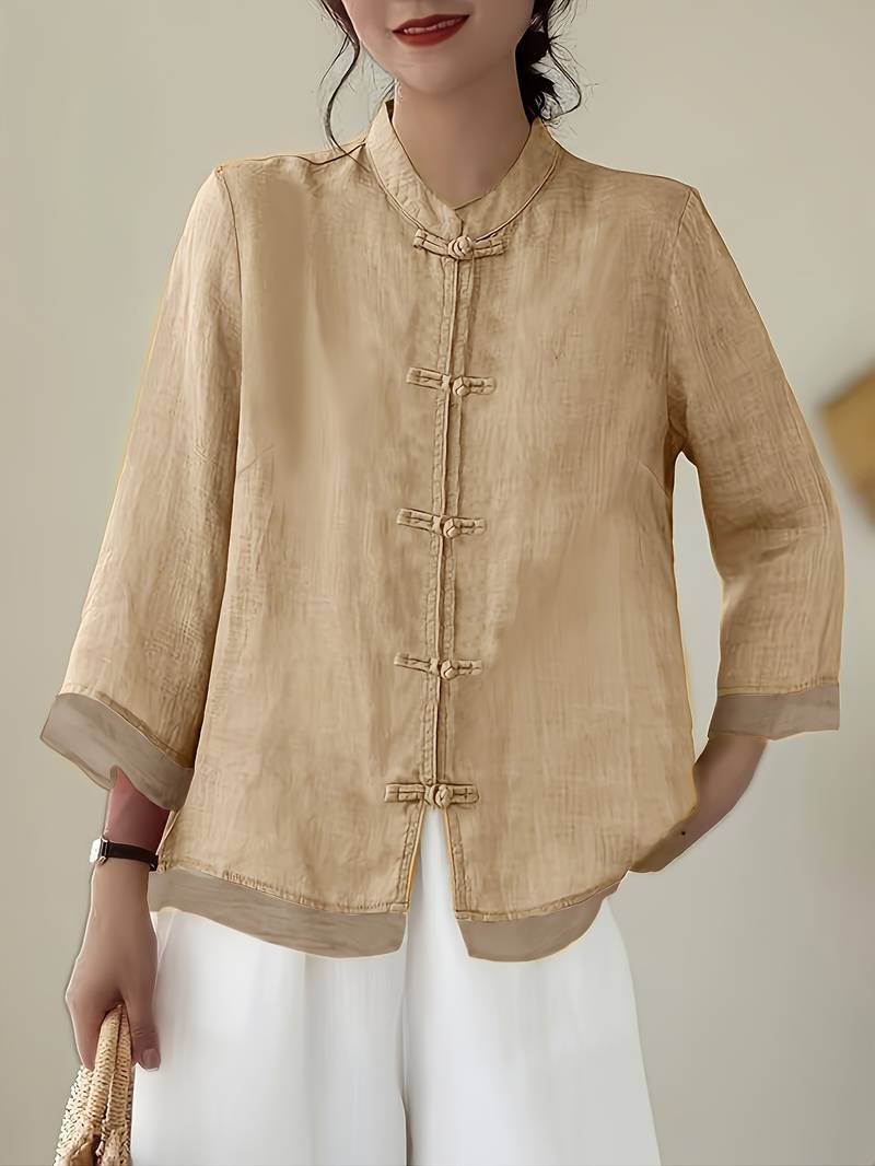 Image of Kathleen | Women's Mandarin Collar Button Front Blouse
