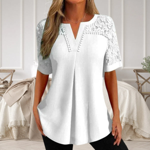 Image of Kelsey | Women's Lace Sleeve V-Neck Blouse