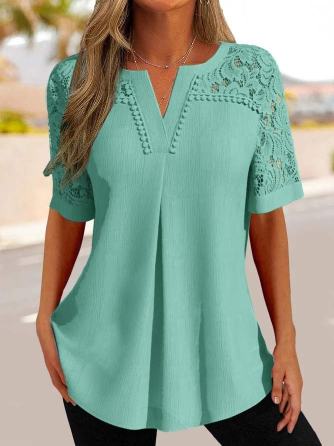 Image of Kelsey | Women's Lace Sleeve V-Neck Blouse