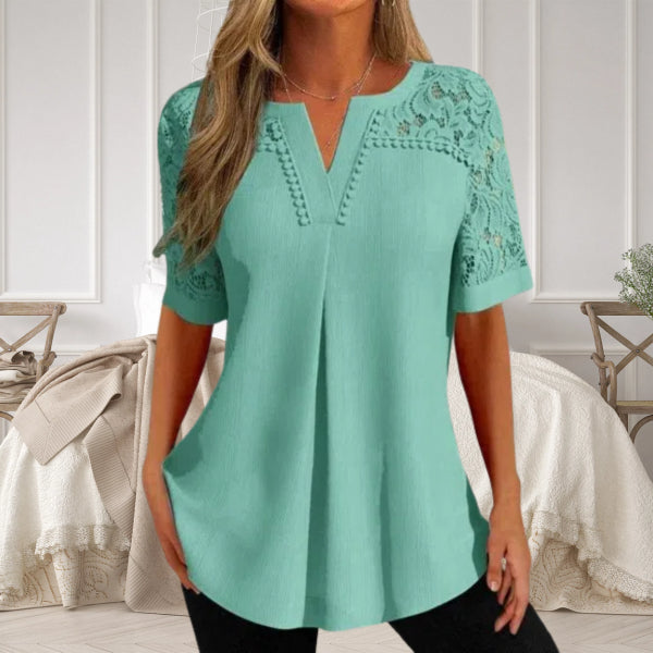 Image of Kelsey | Women's Lace Sleeve V-Neck Blouse