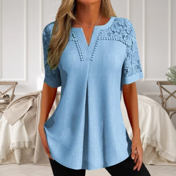 Image of Kelsey | Women's Lace Sleeve V-Neck Blouse