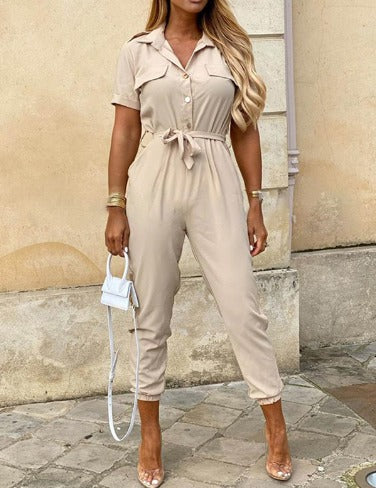 Image of Kiara | Women's Button-Down Tie Waist Jumpsuit