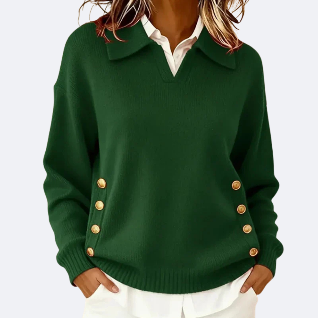 Image of Kyla | Women's Collared V-Neck Long Sleeve Sweater
