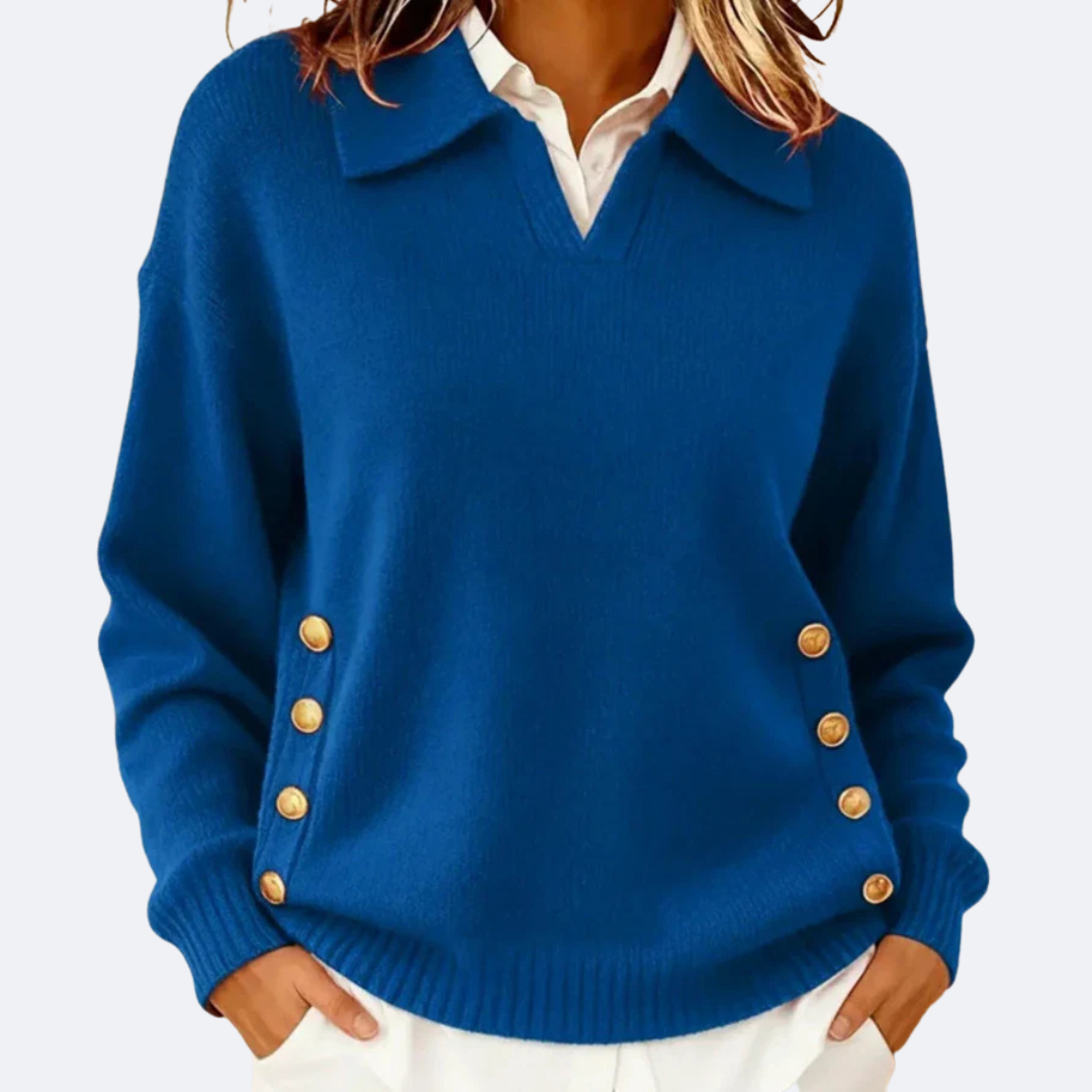 Image of Kyla | Women's Collared V-Neck Long Sleeve Sweater