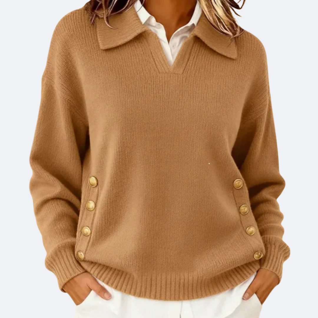 Image of Kyla | Women's Collared V-Neck Long Sleeve Sweater