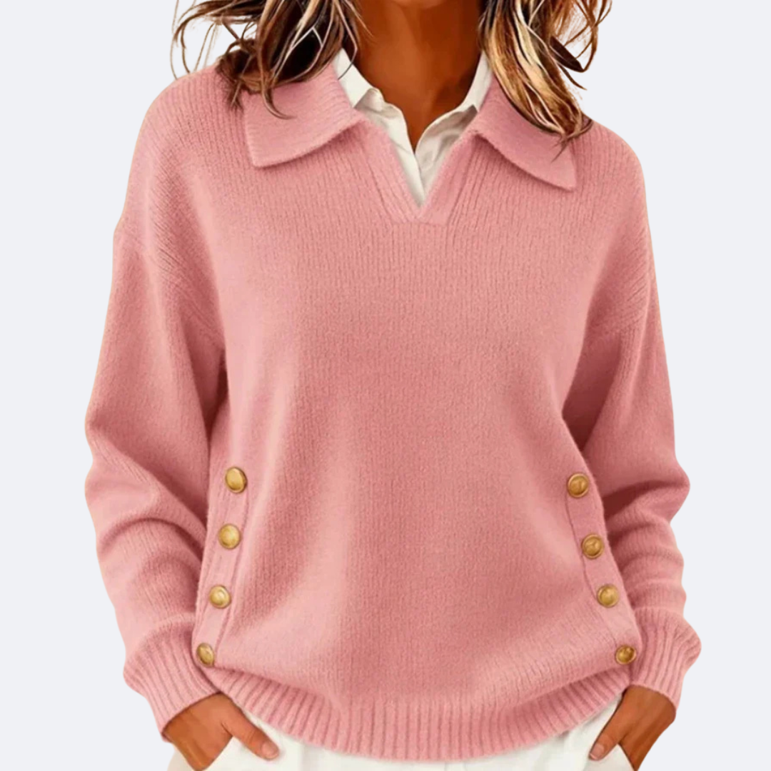 Image of Kyla | Women's Collared V-Neck Long Sleeve Sweater